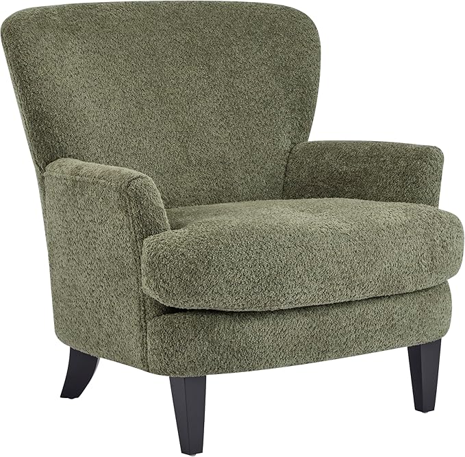 Christopher Knight Home Colby Boucle Upholstered Club Chair Living Room Accent Chair Wooden Frame Flared Armrest Plush Thick Cushion Reading Lounge Chair Space-Saving Furniture Olive Green