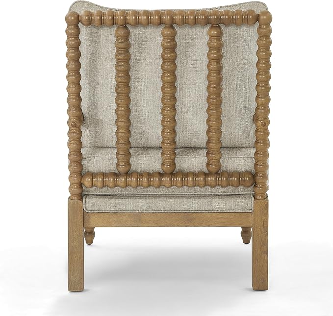 Morden Fort Linen Fabric Spindle Accent Chair with Wood Frame French Style Accent Chairs with Padded Spring Seat and Armrest Pads Brushed Base for Living Room Bedroom Farmhouse Office Balcony(Beige)