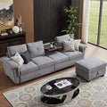 109 Convertible Sectional Sofa Modern Microfibe L Shaped Couch with Storage Chaise and Cup Holder 4 Seat Sofa Couches with Extra Headrests for Living Room Apartment Light Grey