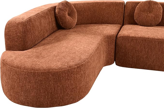 122'' Curved Design Sectional Sofa Extra Large Sectional Sofa Soft Fabric Upholstery 5-Seater Sectional Couches with Three Round Cushions High-Resilience Foam for Ultimate Comfort (Orange/019)