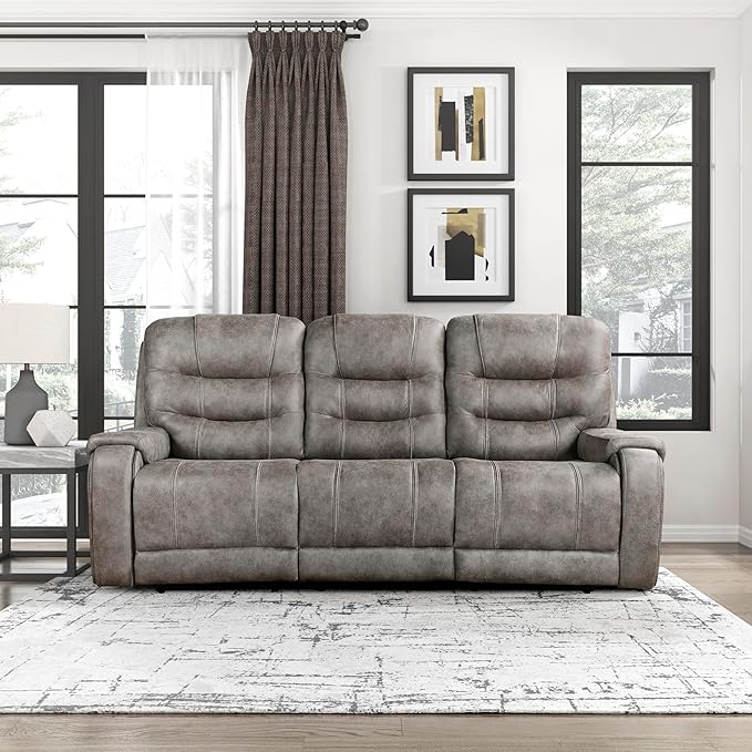 Lexicon Reclining Sofa for Living Room Double Recliner RV Couch Manual Wall Hugger Recliner Home Theater Seating Microfiber Reclining Couch 87''W Sofa Grayish Brown