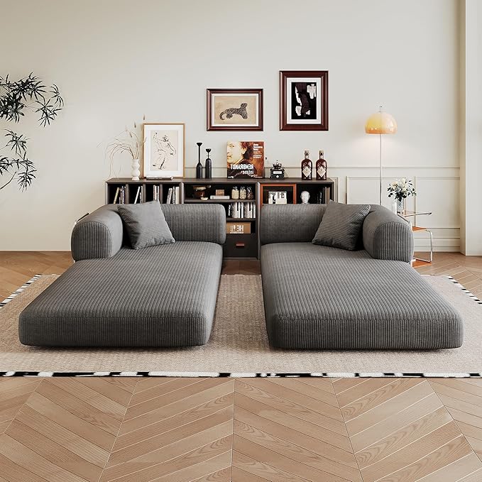 79 Convertible Floor Sofa Bed Modern King Sleeper Folding Mattress Couch with Pillows Corduroy Boneless Sectional Sofa Couch for Living Room Game Room Grey