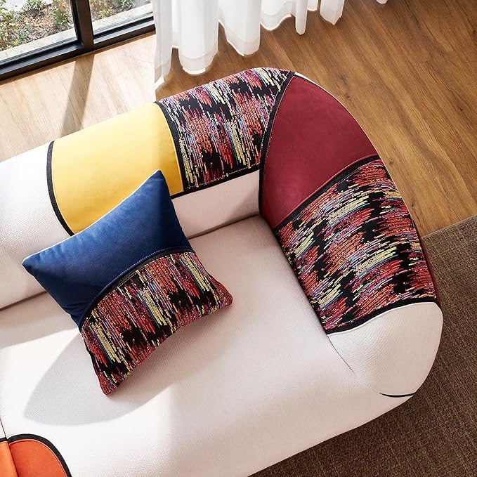 YINIX 102 Oversized Modern Curved Sofa Minimalist 4-Seat Chenille Couch for Living Room Apartment Boneless Sectional Floor Lounge Couches with Bohemian Style Pillows No Assembly