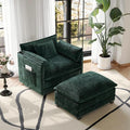 Accent Chair Comfy Oversized Sofa Sleeper Chair with Ottoman Modern Deep Seat Single Sofa Couch for Living Room Bedroom Study Balcony (Chenille Dark Green)