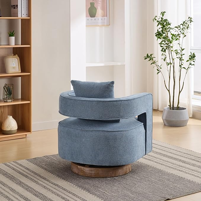 29.1 W Swivel Accent Chair with Open Back Modern Comfy Sofa Chair with Rubberwood Base 360 Degree Comfy Lounge Reading Armchair for Living Room Bedroom Nursery Office or Club (Pale Blue)