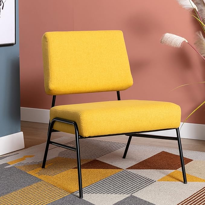 Generic Wire Metal Frame Slipper Chair Armless Accent Chair Lounge Chair for Living Room Bedroom Home OfficeYellow Linen