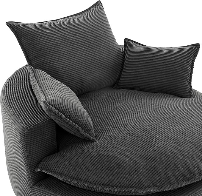 Eafurn 57.5 Oversized Swivel Barrel Chair with Dual-Layer Cloud Cushion Modern Corduroy Accent Round Chair for Living Room 360° Rotating Lounge Armchair with 3 Pillows for Bedroom &amp Reading Noo