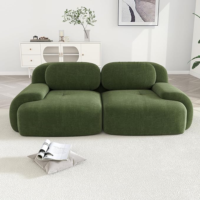 Modular Sectional Sofa Boneless Couch Corduroy Cloud Couch Modern Deep Seat Sectional Couches for Living Room 82 Loveseat Apartment Sofa Small Couches for Small Spaces No Assembly(Green)