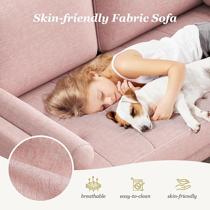Vesgantti Loveseat Sofa with Solid Wood Legs 48 Small Couches for Small Spaces Love Seat for Living Room Bedroom Easy Assembly Mid Century Modern Couch with Throw Pillow for Apartment Pink
