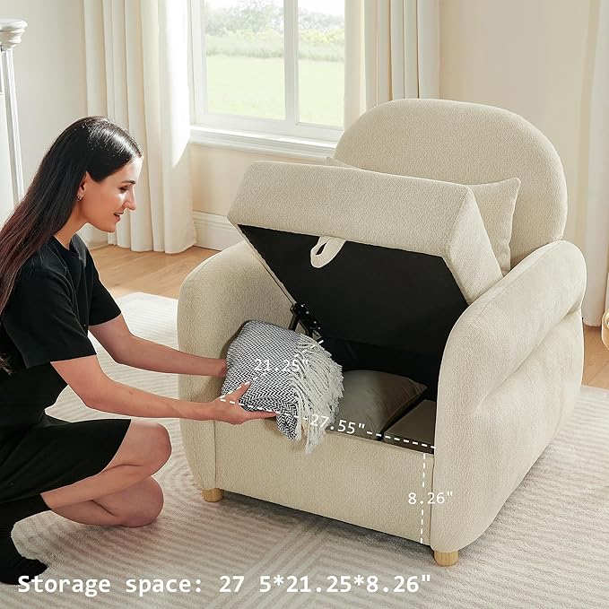 Accent Chairs Set of 2 Living Room Chairs in Chenille Fabric Modern Reading Chair with Storage Function for Living Room Apartment and Compact Spaces (Beige)