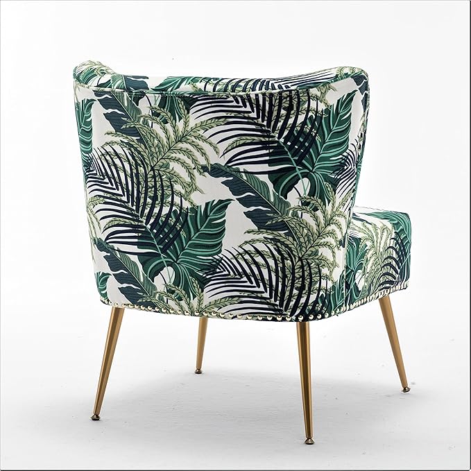 Thia Armless Accent Chair for Living Room Elegant Seat with Nailhead Trim Gold Metal Legs and Comfortable Curved Back 28 D x 25 W x 29.5 H 01 Floral Print