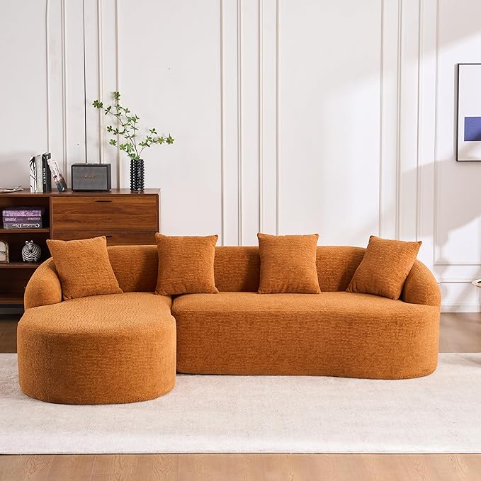 DEINPPA L Shape Modular Couch 3-Seater Chenille Comfy Couch with Throw Pillows Modern Cloud Sofa for Living Room Apartment-Orange