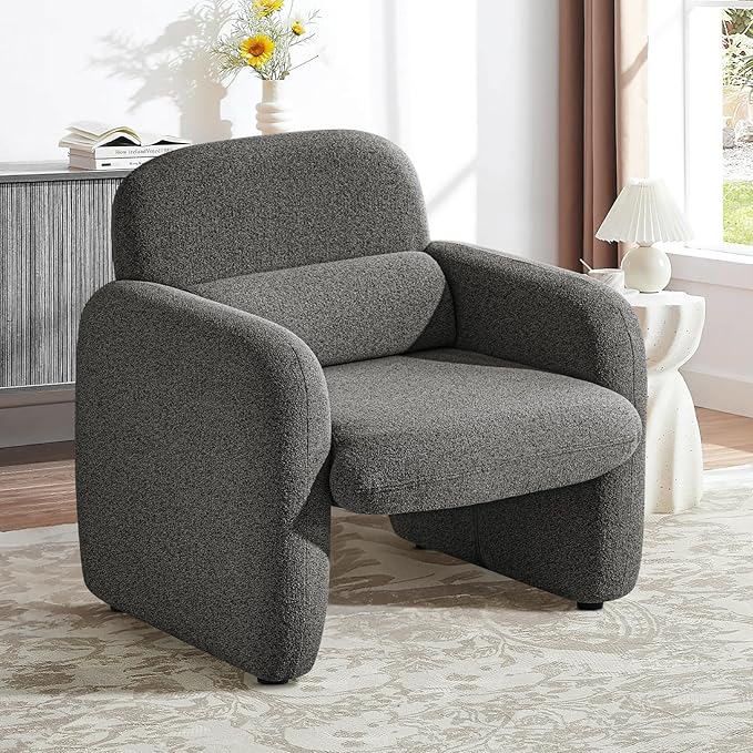 Furniliving 30.5 Accent Chairs Chenille Fabric Living Room Chair Comfy Upholstered Armchair Single Sofa Chair with a Waist Pillow for Bedroom/Office/Reading Spaces Dark Grey