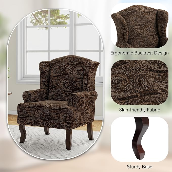 Lumibee High Back Accent Chairs 2 Set Comfy Armchairs with Solid Wood Legs for Living Room Upholstered Accent Chairs for Small Space Single Sofa Reading Chairs for Office-Cranberry