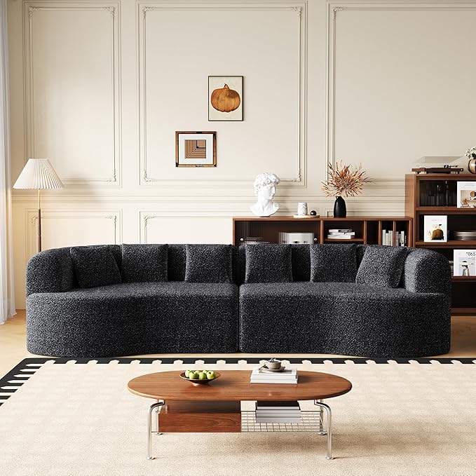 KEIKI 106.3 Curved Sectional Sofa Oversized Cloud Couch with 6 Pillows Deep Seat Sofa for Living Room Guest Bedroom No Assembly Required Black