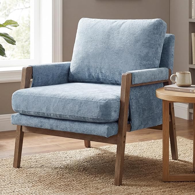 DUHOME Mid Century Modern Accent Chair with Wood FrameComfy Reading Chair with Armrest Mid Century Modern Chair Upholstered Living Room Chairs for BedroomBlue