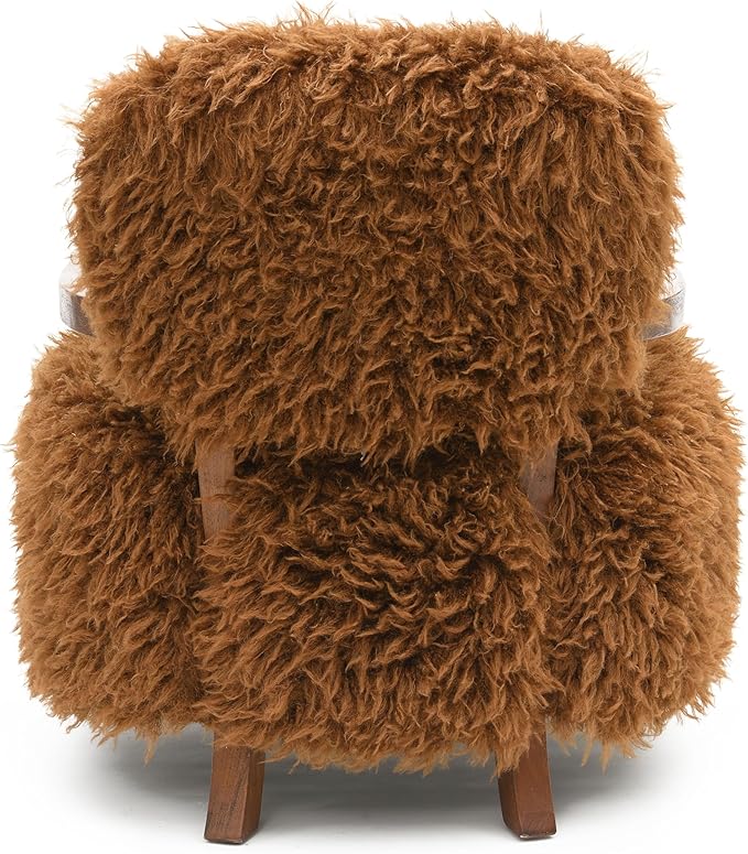 Furniture of America Ramos Modern Accent Chair with Ultra Soft Faux Fur Long-Haired Accent Sofa Tight Seat and Back Single Couch Fluffy Living Room Seating No Assembly Needed Camel Brown