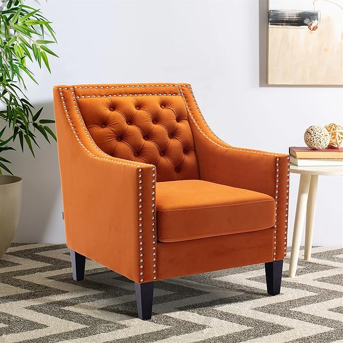 Accent Armchair Living Room Chair with Nailheads and Solid Wood Legs