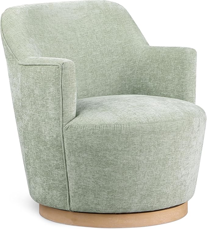 Meridian Furniture 449Mint Clarita Collection Modern | Contemporary Swivel Accent Chair with Soft Mint Chenille Fabric Natural Wood Finish Base 26.5 W x 30.5 D x 31 H Mint