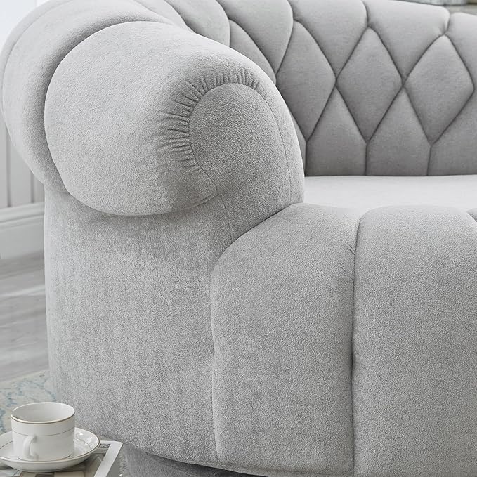 Swivel Accent Chair 360°Swivel Chair Sofa Soft Chenille Barrel Chair Round Club Chair for Living Room Bedroom (Grey)