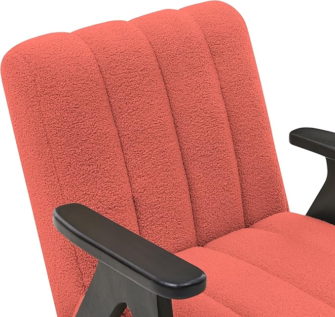 Roundhill Furniture Rella Modern Teddy Sherpa Accent Chair with Espresso Wood Frame Coral