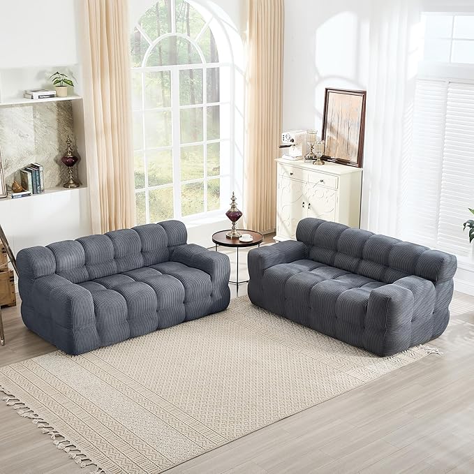Tbfit Boneless Loveseat SofaComfy Tufted Cloud Couch Modern Living Room Floor Sofa Chair Corduroy Grey