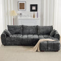112 Mid Century Modern L Shaped Couch 3 Seater Modular Sectional Sofa with Movable Ottoman Deep Seat and Solid Wood Legs Cloud Couch for Living Room Chenille Tufted Sofa Grey