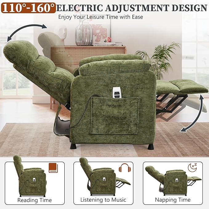 Holaki Power Recliner Chair Chenille Living Room Chairs Reading Lounge Chair Home Theater Seating with Adjustable Backrest and Footrest for Small Spaces Nursery(Green)