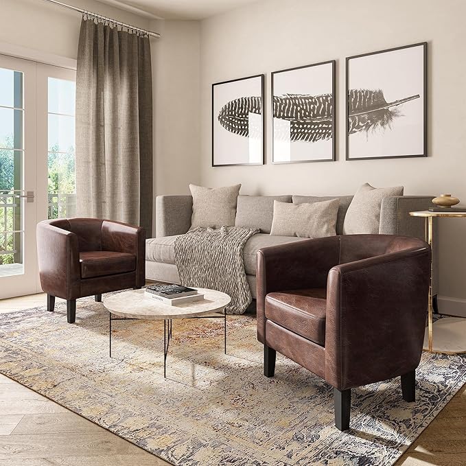 BELLEZE Accent Barrel Chair Club Tub Sofa Corner Chair with Flared Legs and Cozy Soft Padding for Living Room Bedroom Waiting Room - Caramel