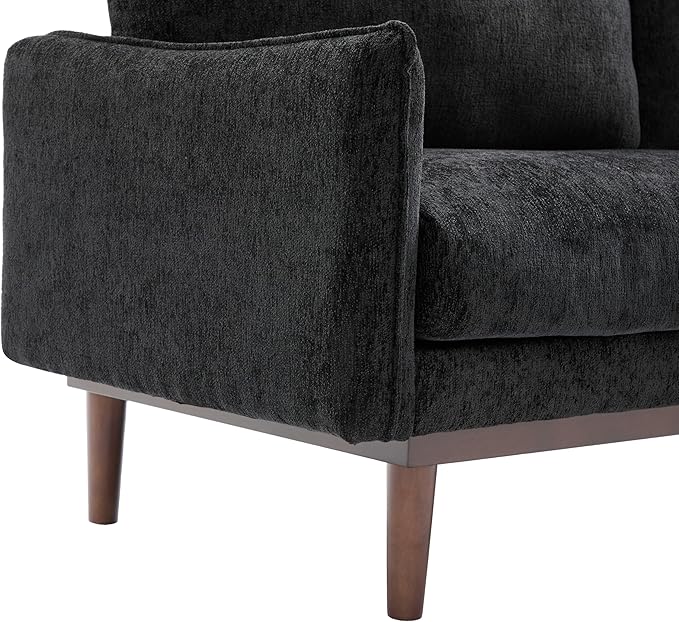 Christopher Knight Home Brena Modern Chenille Upholstered Loveseat Sofa Wooden 2 Seater Sofa Couch with Deep Seat Comfy Cloud Couch for Living Room Bedroom Home Office Black