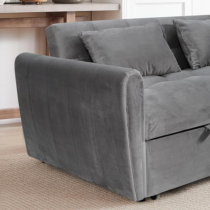 65 Inch Convertible Sleeper Sofa 3-in-1 Sleeper Loveseat with Adjustable Backrest &amp Padded Armrests Velvet Sofa Bed for Living Room Apartment Bedroom or Office Dark Gray