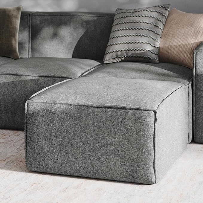 EMMA + OLIVER Farmount Modular Ottoman for Sectional Sofa Modular Footrest Dark Gray