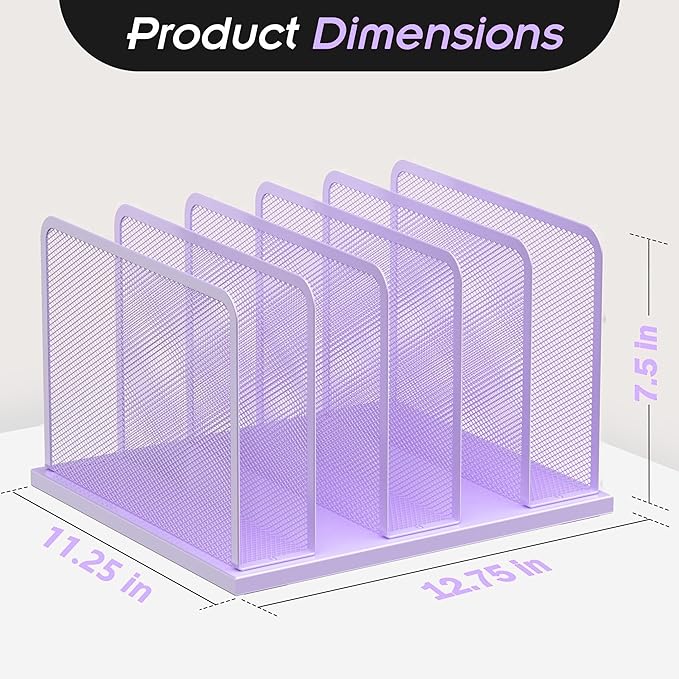 Kuntine.B Desk File Organizer Upright Mesh Desktop Organizer File Sorter Office Organization File Holder for Home Office &amp Classroom (Purple 1 Pack 5-Section)