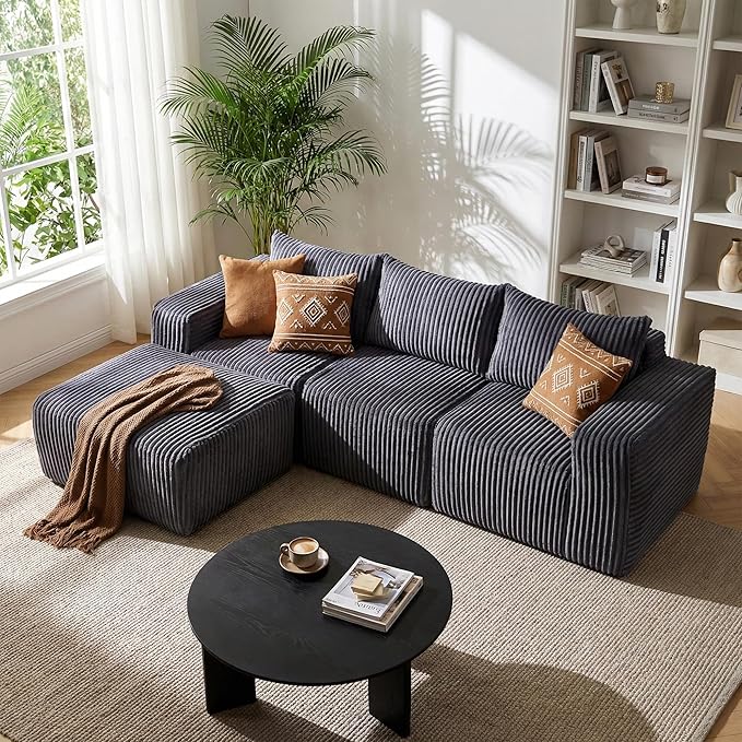101 Boneless Cloud Modular Sectional Sofa L-Shaped Memory Foam Couch with Reversible Chaise Corduroy Upholstered Sofa in a Box No Assembly Required for Living Room &amp Apartment (Dark Gray 101i