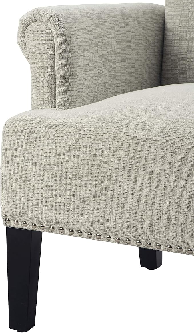 Mid-Century Modern Accent Chair Accent Rivet Tufted Polyester Armchair Upholstered Chairs Single Sofa Chairs Armchair Club Chair with Rivet Tufted Scroll Arm for Living Room (Cream * 9)