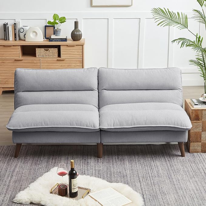 Convertible Sofa Bed 72″ Fabric Couch with Adjustable Backrest Loveseat Recliner Sleeper Living Room Furniture futon Set for Apartment Small Space Light Grey