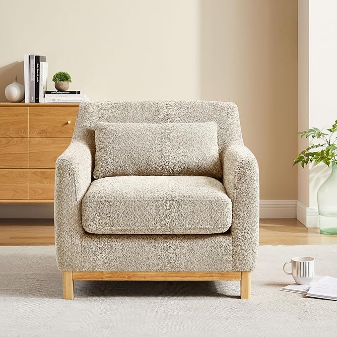 VANOMi Accent Chairs for Living Room Sherpa Oversize Accent Chair with Thick Cushion 31 Inch Comfy Chair for Bedroom Apartment Camel