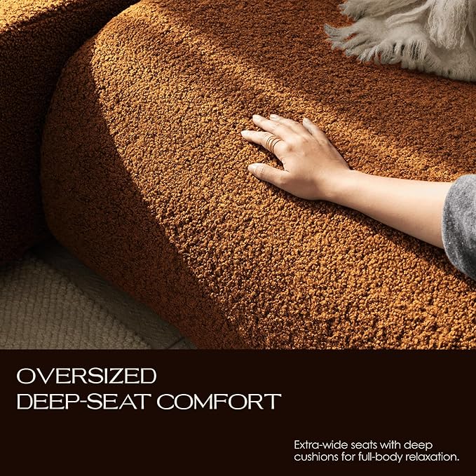 Loveseat Modular Sofa 2-Piece Sectional Curved Couches with High-Density Foam 76 Boneless Sherpa Deep Seat Couch with Armrest Cloud Soft Lounge Modern Sofas for Living Room – No Assembly Brown