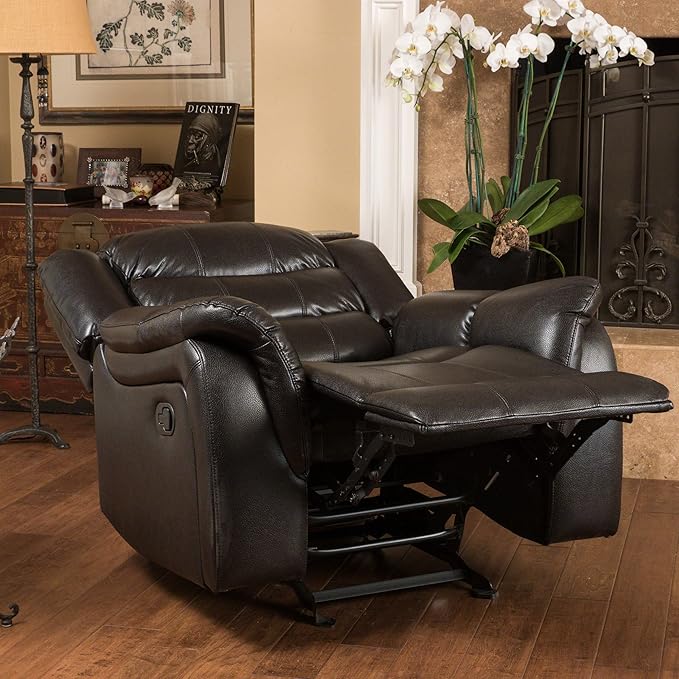 Christopher Knight Home GDFStudio Great Deal Furniture Merit Black Leather Recliner/Glider Chair