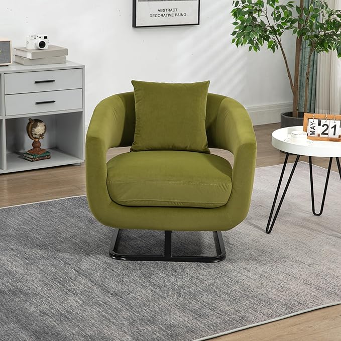 House Hold Upholstered Tufted Living Room Chair Textured Velvet Fabric Accent Chair with Metal Stand