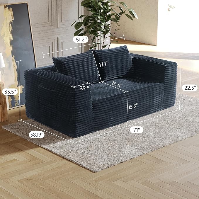 Sofa 71 Loveseat Sofa-in-a-Box Deep Seat Couch No Assembly Required Comfy Plush Corduroy for Living Room Bedroom Office