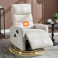 Manual Swivel Rocker Recliner Chair with Vibration Massage Overstuffed Glider Chair with Lumbar Heat for Nursery Living Room Reclining Sofa Chair Chenille Fabric Beige