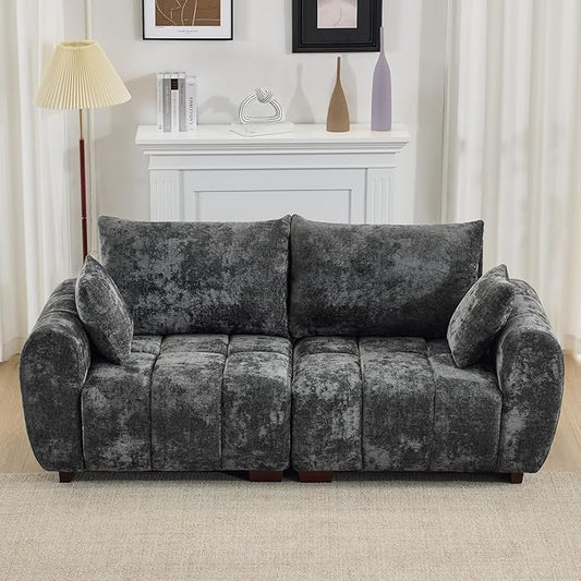 81.5 Chenille Love Seat Sofa 2 Seater Modular Sectional Couch with Deep Seat Solid Wood Legs Cloud Couch for Bedroom Living Room Mid Century Modern Loveseat Tufted Sofa Grey