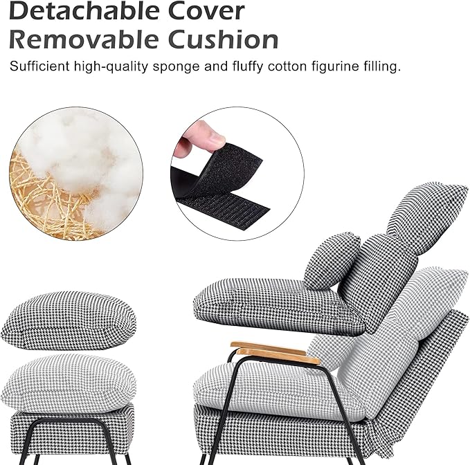 MCombo Accent Recliner Chair with Ottoman Modern Fabric Armchair Upholstered Sofa Bed for Living Room Bedroom Small Space 4055 (Black Frame Houndstooth)
