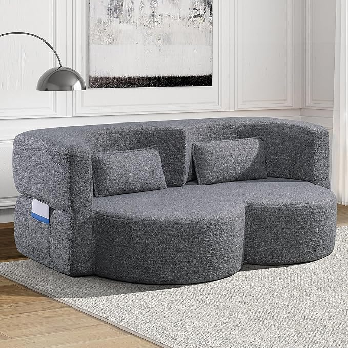 KEIKI 79 Convertible Floor Sofa Bed Fold ‌Teddy Sleeper Cloud Couch with Storage &amp Deep Seat Comfy Upholstery Curved Boneless Futon Couches 2-in-1 Sofas for Living Room Bedroom No Assembly G