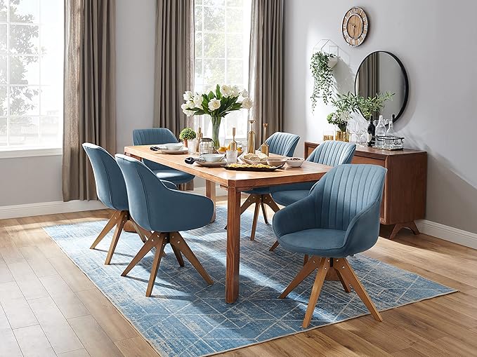 Art Leon Office Chair No Wheels Mid Century Modern Desk Chair No Wheels Swivel Accent Chair with Solid Wood Legs Upholstered Arm Chair for Small Spaces Living Room Bedroom Blue