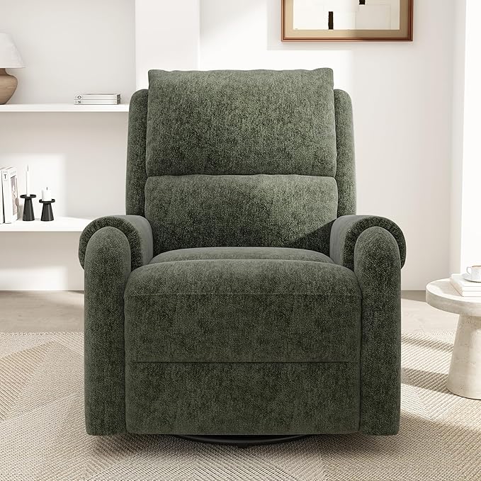Christopher Knight Home Harper Massage Recliner Chair with 8 Modes Chenille Upholstered Recliner Sofa Swivel Massage Chair with a Side Storage Pocket for Living Room/Bedroom Head Support Green