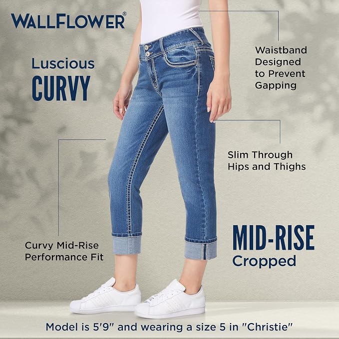 WallFlower Luscious Curvy Bootcut Jeans for Women Mid-Rise Insta Stretch Denim Size-Inclusive Juniors Jeans