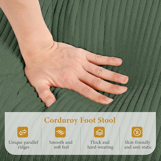 Vesgantti Large Ottoman for Modular Sofa 29.5 Corduroy Pouf Ottoman with Spring Cushion Rectangle Foot Rest for Couch Entrance Footstool with Wood Legs Footstool for Living Room Bedroom Green