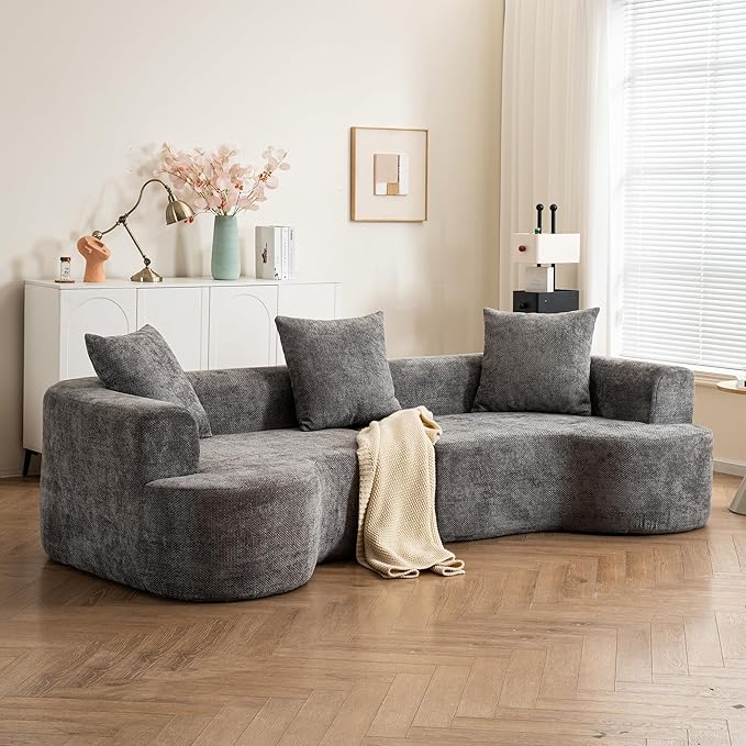 106.72” Curved Sofa Oversized Curved Couch for Living Room Corduroy Fabric Foam Couch Modern Deep Seat Couched with Pillows No Assembly Grey
